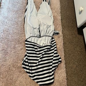 Black and white striped Swimming suit